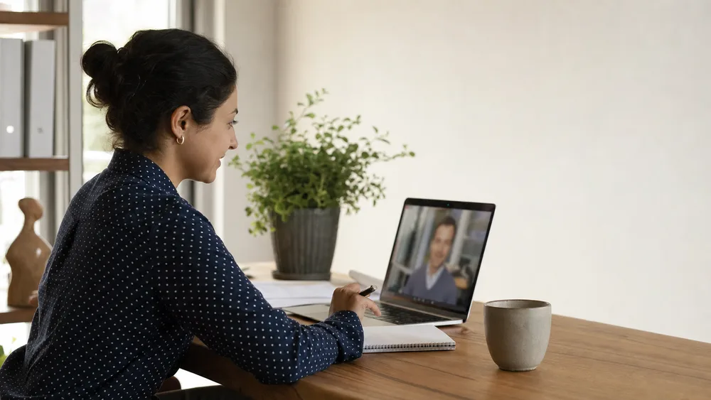 A job seeker working at home with support close at hand